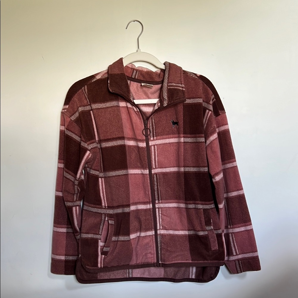 The Black Dog Pink Plaid Fleece Zip Up Jacket
